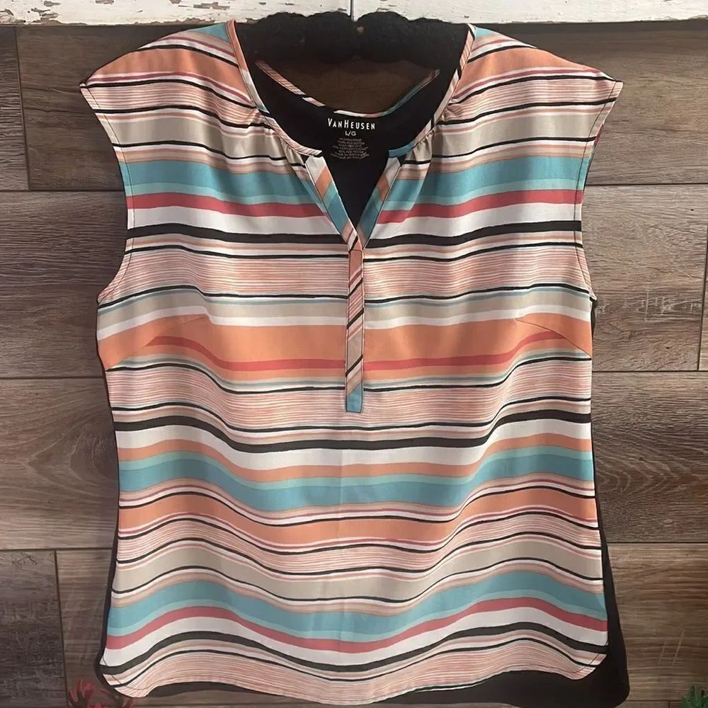 Van Heusen Ladies Sleeveless Top, Size L, Striped